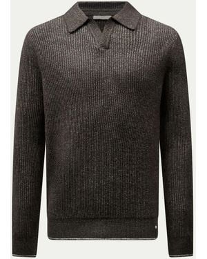 Peckham Rye Knitted Long Sleeve Revere Polo Shirt - Gray