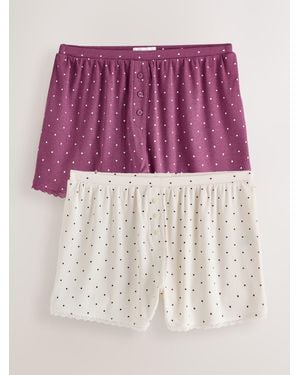 Next Burgundy/Ecru Spot Ribbed Shorts 2 Pack - Red