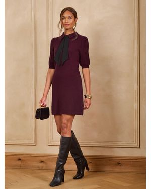 Love & Roses Burgundy Scarf Detail Knitted Mini Dress - Red
