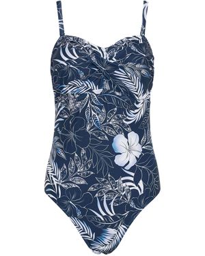 M Com Tropical Print Twist Front Swimsuit - Blue