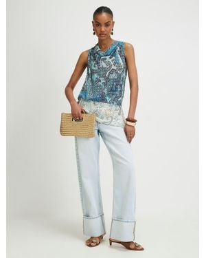 River Island Sleeveless Paisley Metallic Drape Top - White