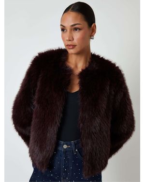 Threadbare Collarless Faux Fur Coat - Black