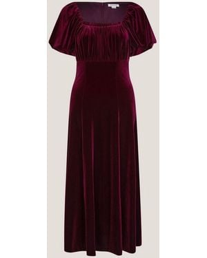 Monsoon Cynthia Puff Sleeve Velvet Midi Dress - Purple