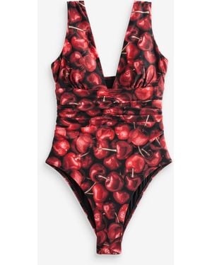 Never Fully Dressed Cherry Tummy Control Plunge Swimsuit - Red