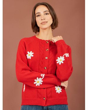 Yumi' Daisy Stitch Cardigan - Red