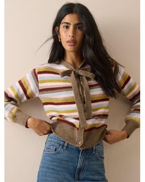 Nobody's Child Nobodys Child Stripe Neck Tie Cardigan - Brown
