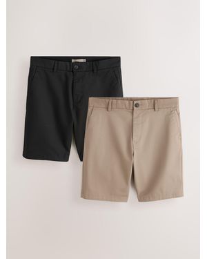 Next Straight Fit Stretch Chino Shorts 2 Pack - Black