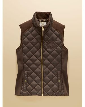 Joules Braemar Luxe Chocolate Showerproof Diamond Quilted Gilet - Brown