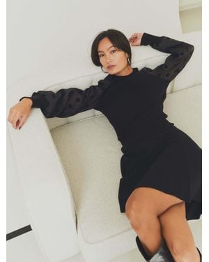 Y.A.S Y. A.S Y. A.S Polka Dot Mesh Sleeve Knitted Long Sleeve Top - Black