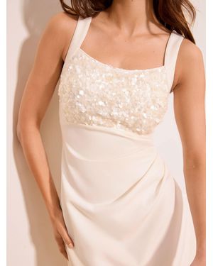 Lipsy Petite Sequin Bodice Square Neck Midi Dress - Natural
