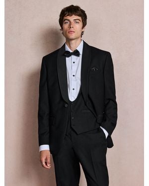 Next N. Premium Regular Fit Tuxedo Wool Blend Crepe Textured Shawl Suit Jacket - Black