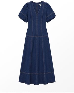 Ro & Zo Denim Puff Sleeve Midi Dress - Blue