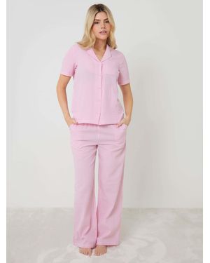 Threadbare Check Short Sleeve Button Up Pyjama Set - Pink