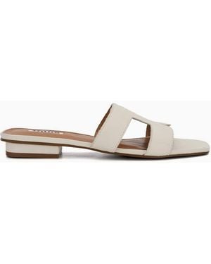 Dune Standard Fit Leather Loupe Smart Slider Sandals - White