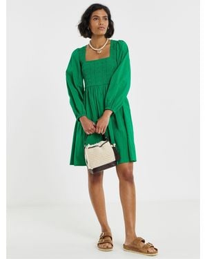 Simply Be Shirred Skater Dress - Green