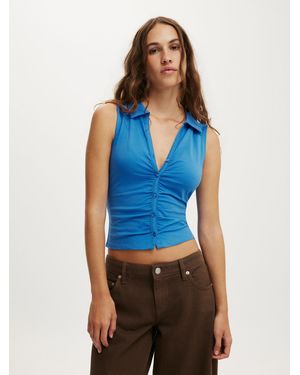 Cotton On Gathered Front Polo Shirt - Blue