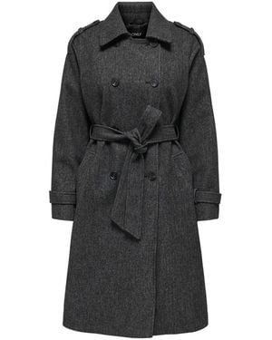 ONLY Herringbone Winter Trench Coat - Black