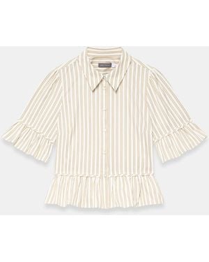 Mint Velvet Striped Ruffle Trim Shirt - Natural