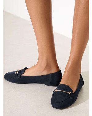 Friends Like These Standard Fit Faux Suede Snaffle Detail Smart Flat Loafers - Blue