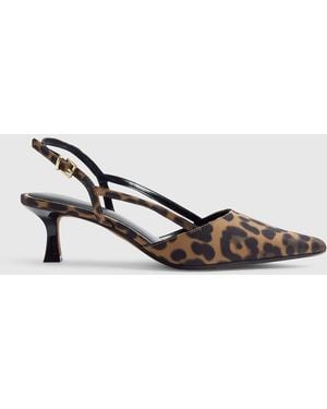 River Island Leopard Print Slingback Court Heels - Weiß