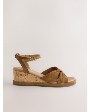 Next Tan Forever Comfort Suede Leather Low Cork Wedges - Natural