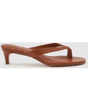 Reiss Leather Lizard-Effect Kitten-Heel Sandals - Natural