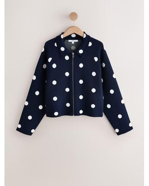 Next Polka Dot Smart Knit Collared Zip-Up Jacket - Blue