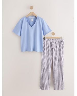 Next Geometric Short Sleeve Pajamas - Blue