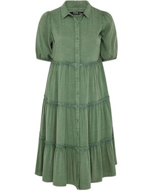 Yours Curve 100% Baumwolle Kurzarm Tiered Chambray Midi Kleid48 - Grün