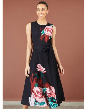 Yumi' Abstract Floral Skater Midi Dress - Blue