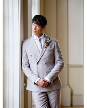 Skopes Double Breasted Jude Tweed Suit Jacket - Natural