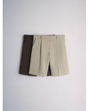 The Set 2 Pack Formal Pleated Front Shorts Chocolate/Cinder - Natural