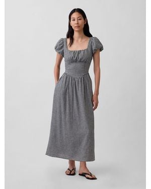 Gap Maxikleid Aus Leinenmischung Mit Puffärmeln Und Tiefer Taille - Grau