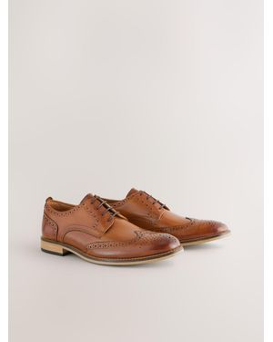 Next Standard Fit Leather Contrast Sole Brogue Shoes - Braun