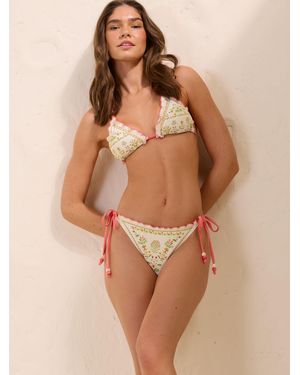 Friends Like These Floral Frill Edge Tie Side Bikini Set - Brown