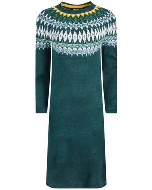 Weird Fish Dutton Fairisle Pattern Knitted Sweater Dress - Green