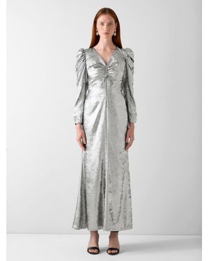 LK Bennett Lilith Foil V-Neck Dress - Gray