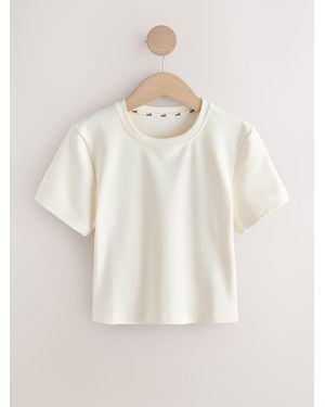Self Short Sleeve Fitted Top - Natural
