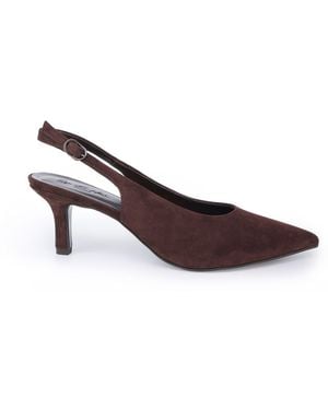 OFF THE HOOK Kylie Suede Pointed Toe Slingback Flare Heel Shoes - Brown