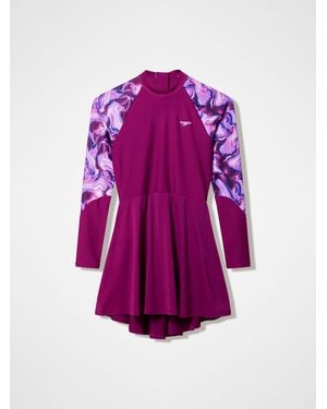 Speedo Print Long Sleeve Swim Dress - Purple