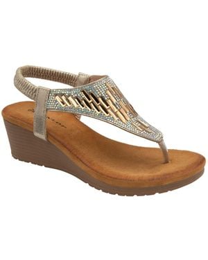Dunlop Toe-Post Wedge Elasticated Sandals - White