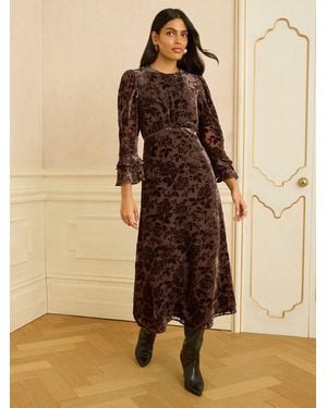Love & Roses Burnout Ruffle Midi Dress - Natural