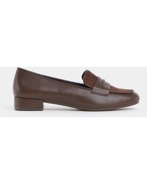 JD Williams Wide Fit Block Heel Loafers - Brown