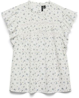 Vero Moda Dobby Lace Detail Short Sleeve Blouse - Multicolor