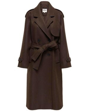 ONLY Trench Style Belted Long Coat - Brown