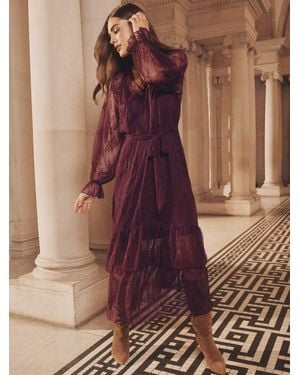 Lipsy Lace Ruffle Long Sleeve Midi Dress - Brown