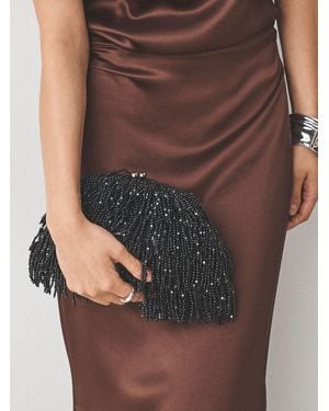 Next Embellished Fringe Clutch Bag - Brown