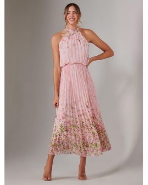 Jolie Moi Pleated Halterneck Maxi Dress - Pink