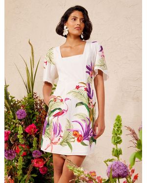 Love & Roses V & A Linen Square Neck Mini Dress - Natural