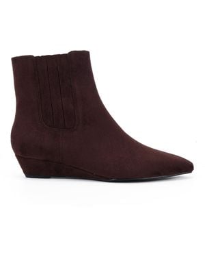 Novo Standard Fit Klarissa Low Wedge Chisel Toe Chelsea Ankle Boots - Brown